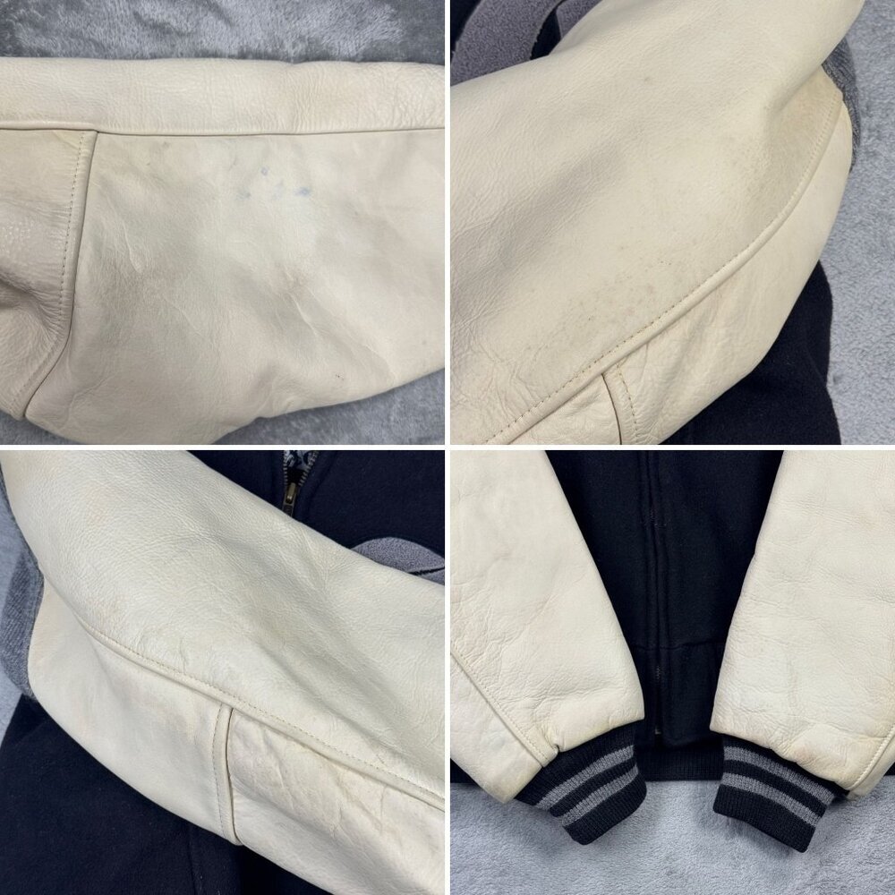 Vintage 90s Baseball Jacket Wool Leather Varsity Bomber Collegiate Quilt Lined - Picture 8 of 10